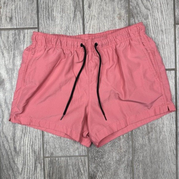 H&M Mens Size M Solid Pattern Pink Salmon Swim Trunk Shorts Mesh Lined 3" Inseam - Picture 1 of 6